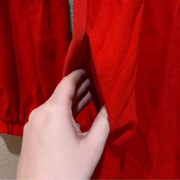 LINE & DOT Button Back Dress Red Square Neck Long Sleeve Pockets Size Large - Picture 6 of 10